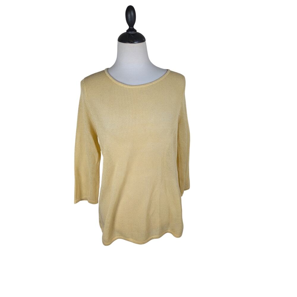 Chico's Women's Size 1 / Medium Pale Yellow Open Knit Sweater 3/4 Sleeve